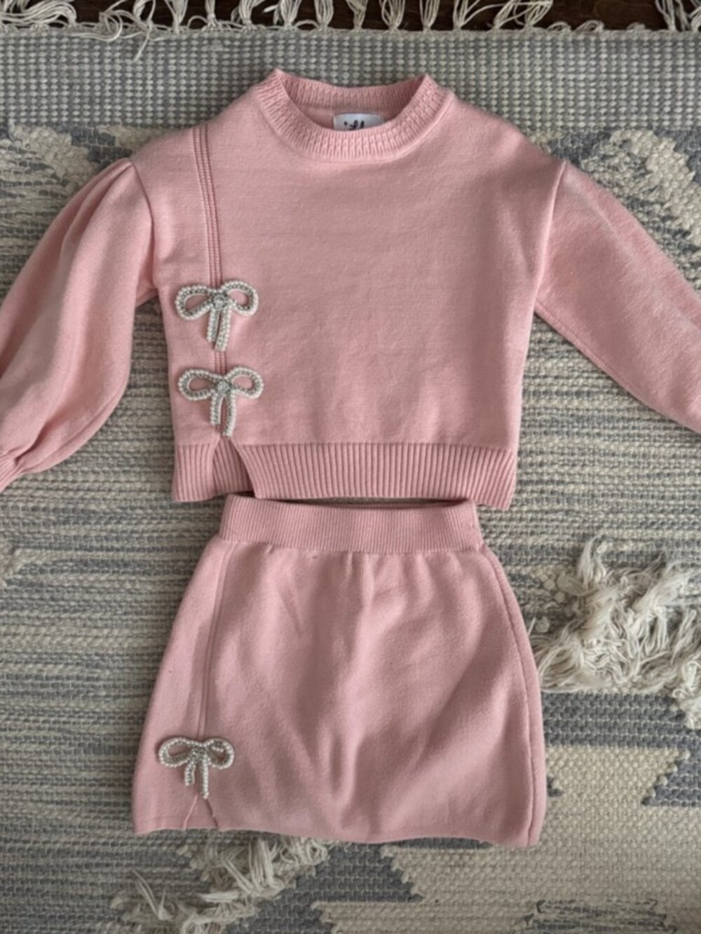 Pink Knit Bow Accent Sweater & Skirt Set | Lola + The Boys